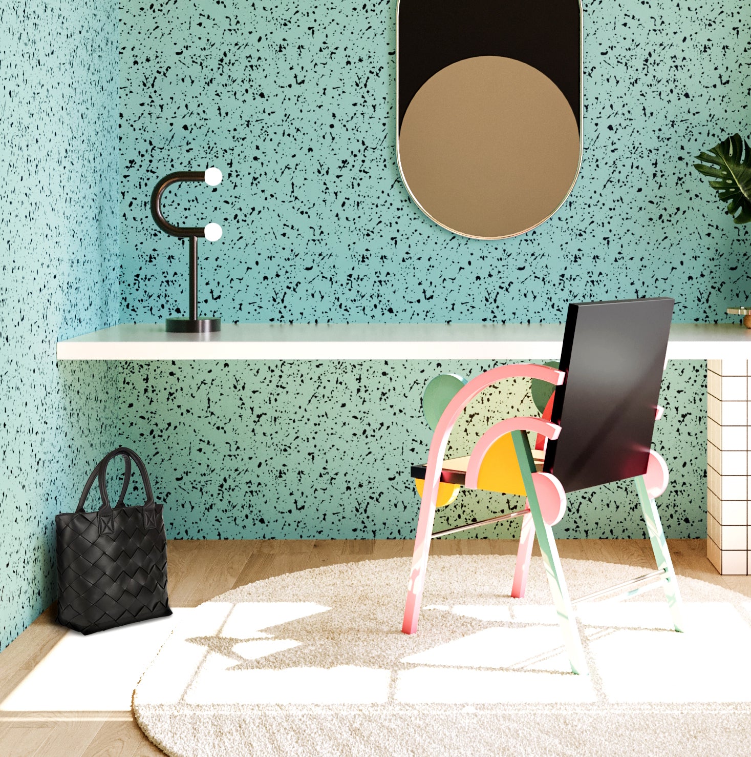 Memphis© Wallpaper in Teal + Black