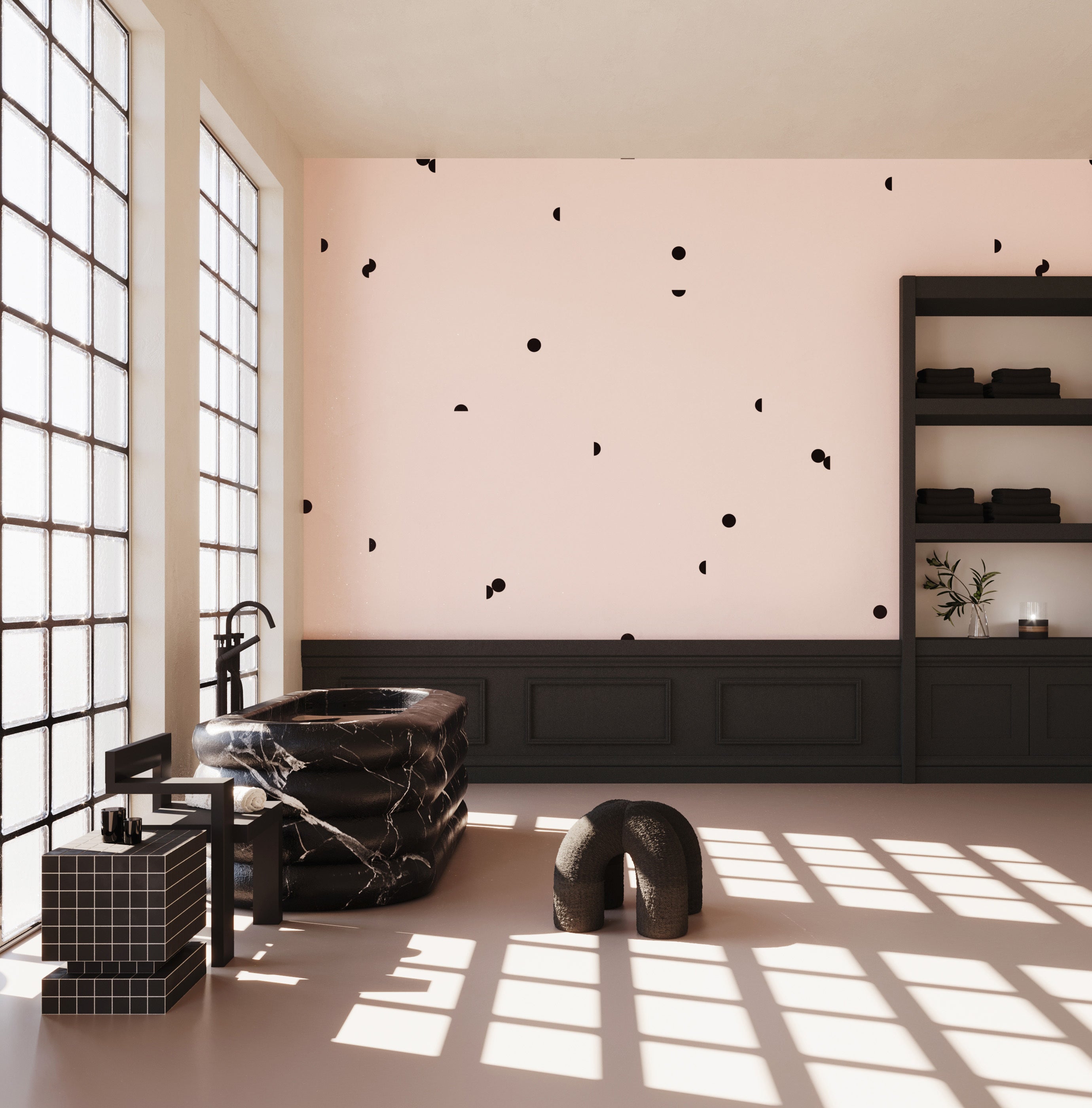 Mezzaluna© Wallpaper in Flamingo + Black