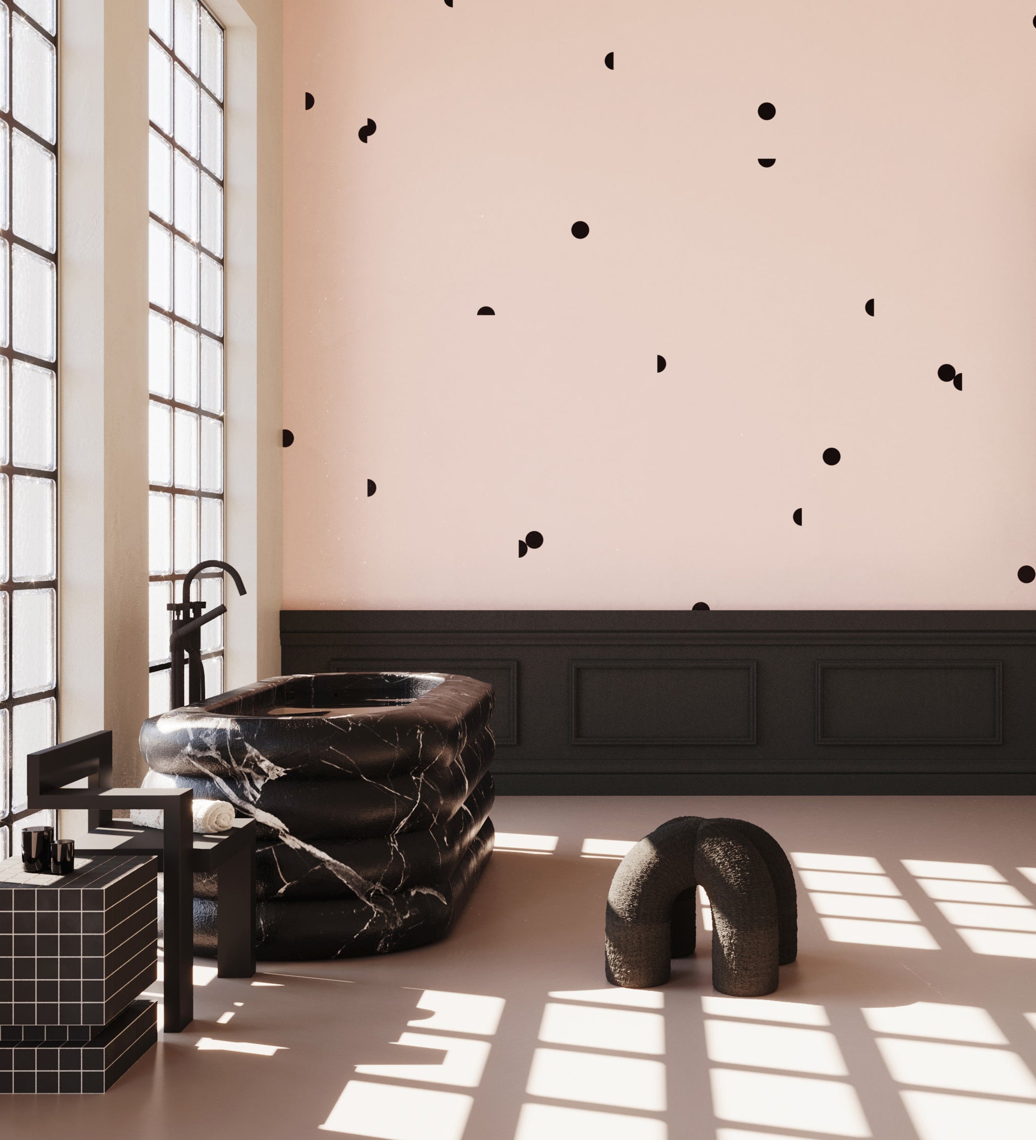 Mezzaluna© Wallpaper in Flamingo + Black