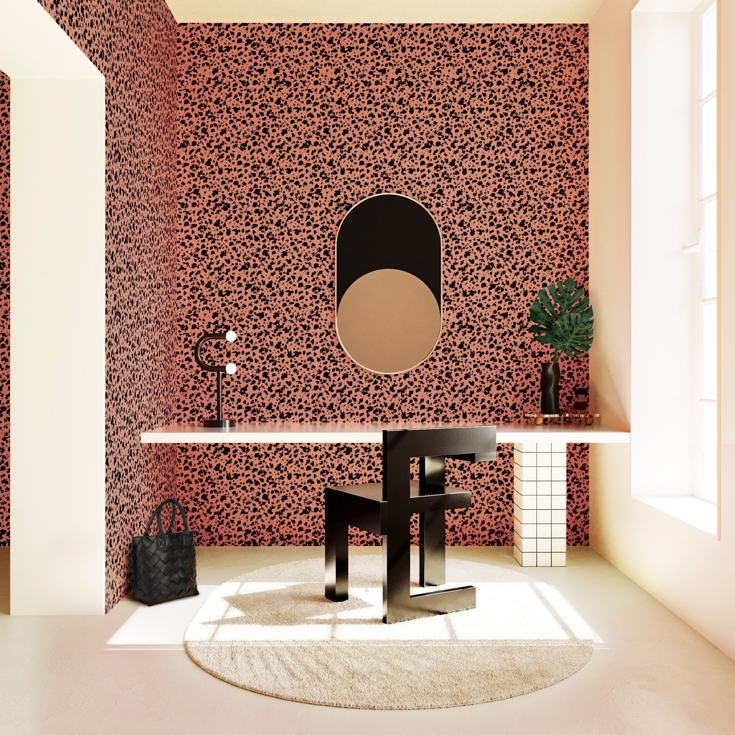 Milano© Wallpaper in Strawberry Kiss + Black