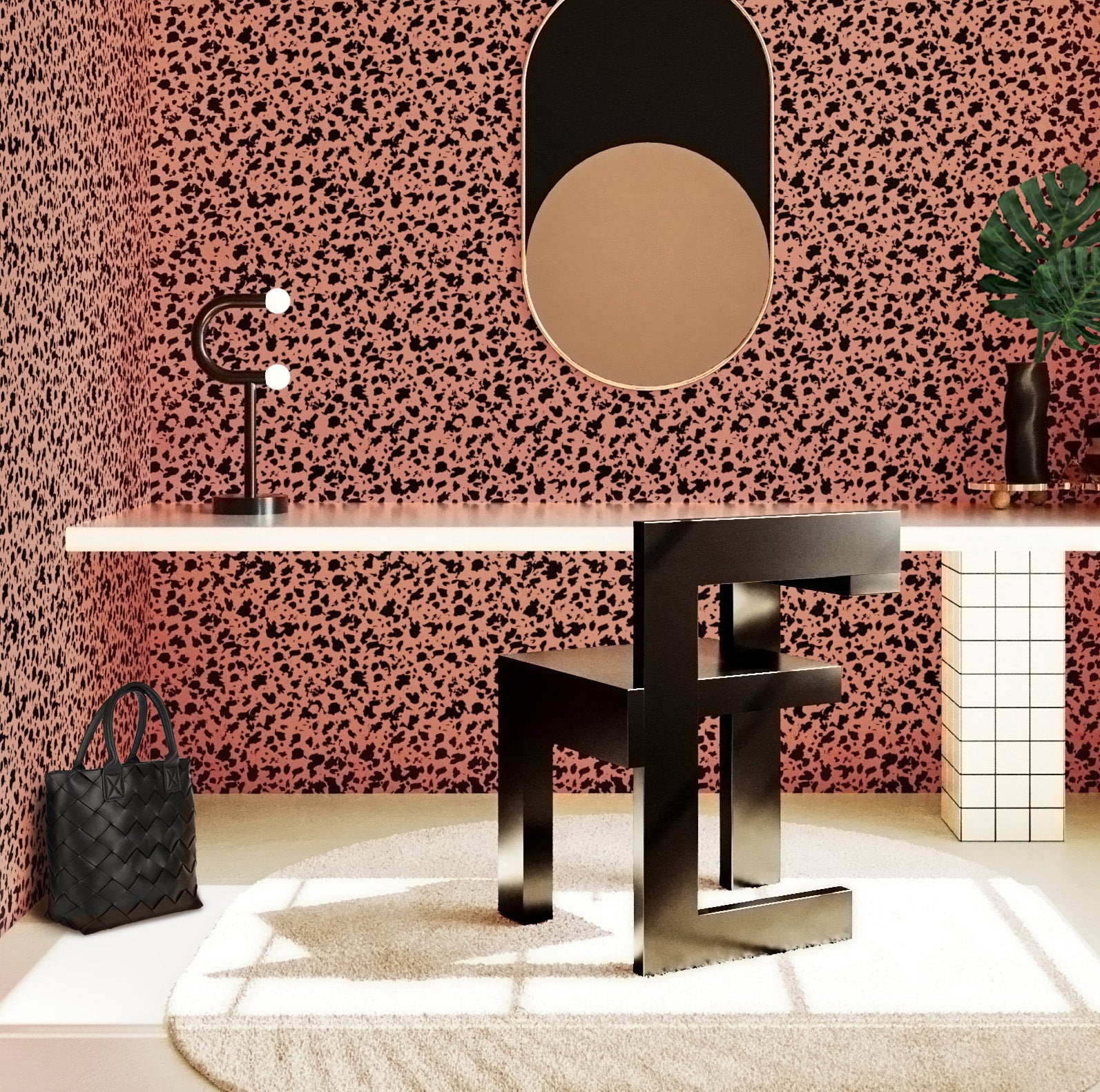 Milano© Wallpaper in Strawberry Kiss + Black