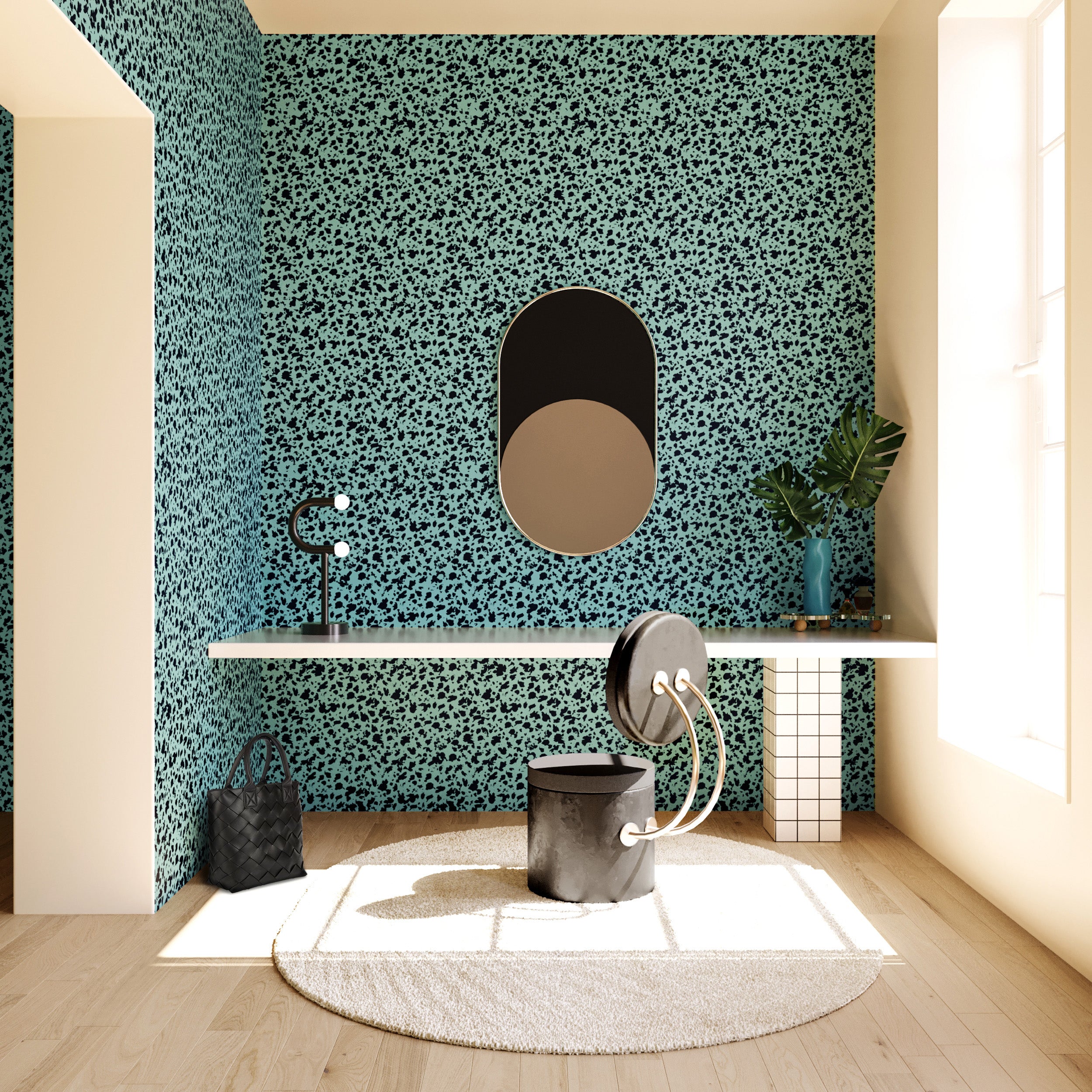 Milano© Wallpaper in Teal + Black