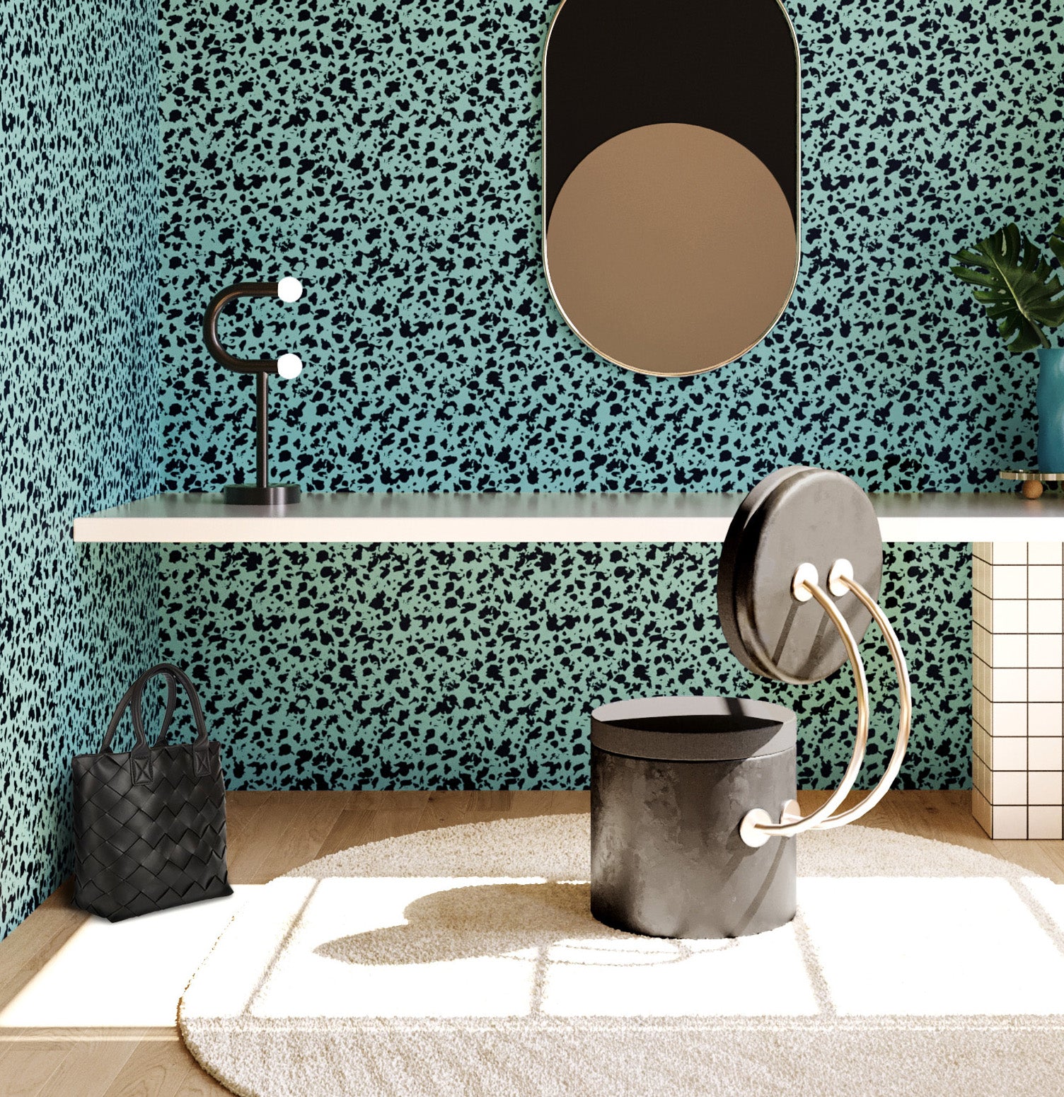 Milano© Wallpaper in Teal + Black