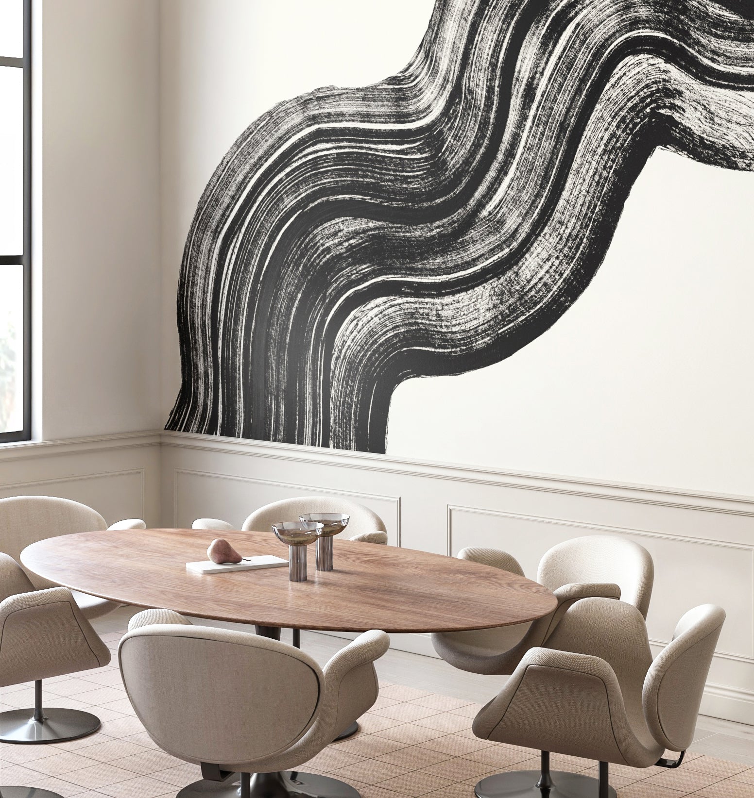 Sediment #4© Mural Wallpaper in Black + Ecru