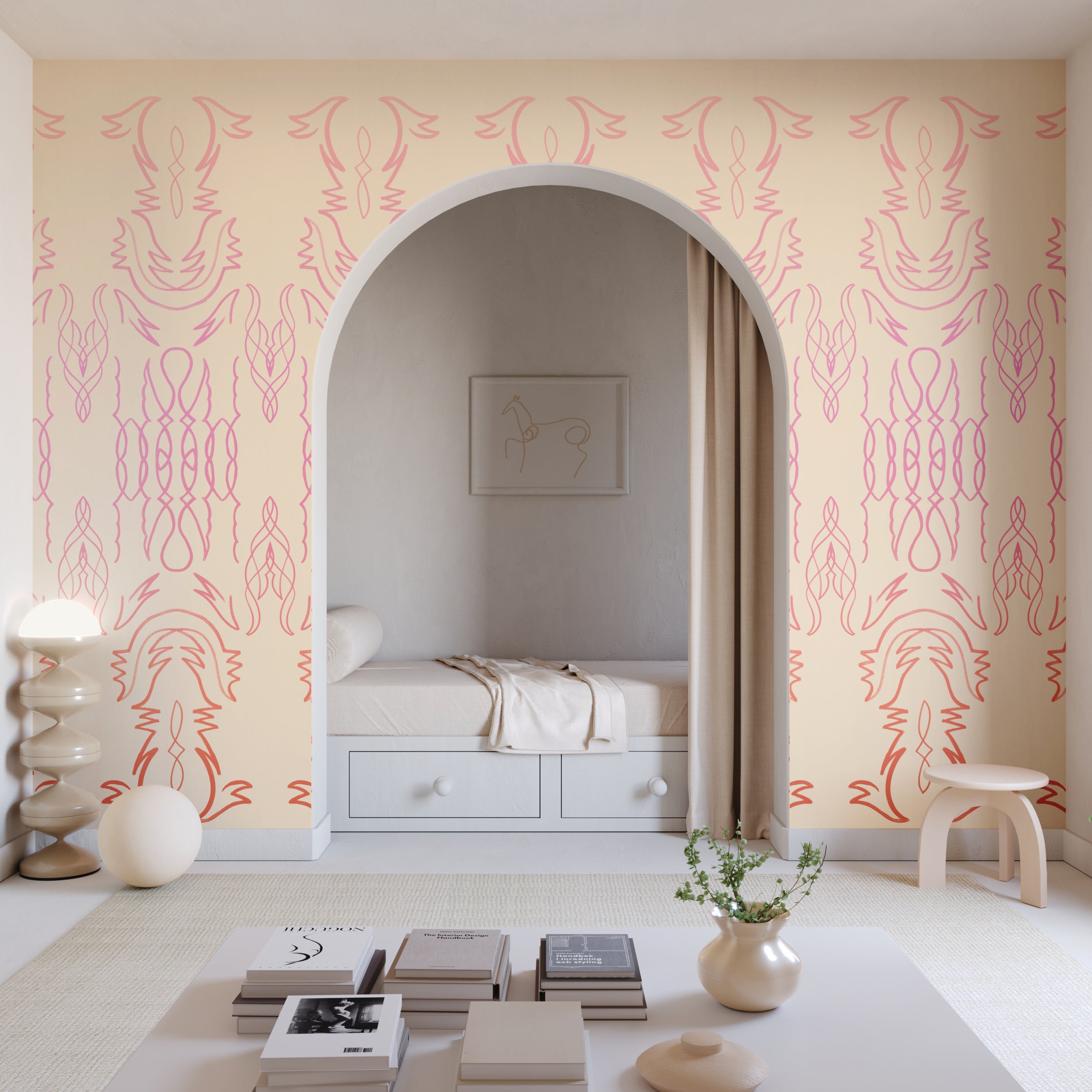 Side Saddle© Wallpaper in Antique Rose