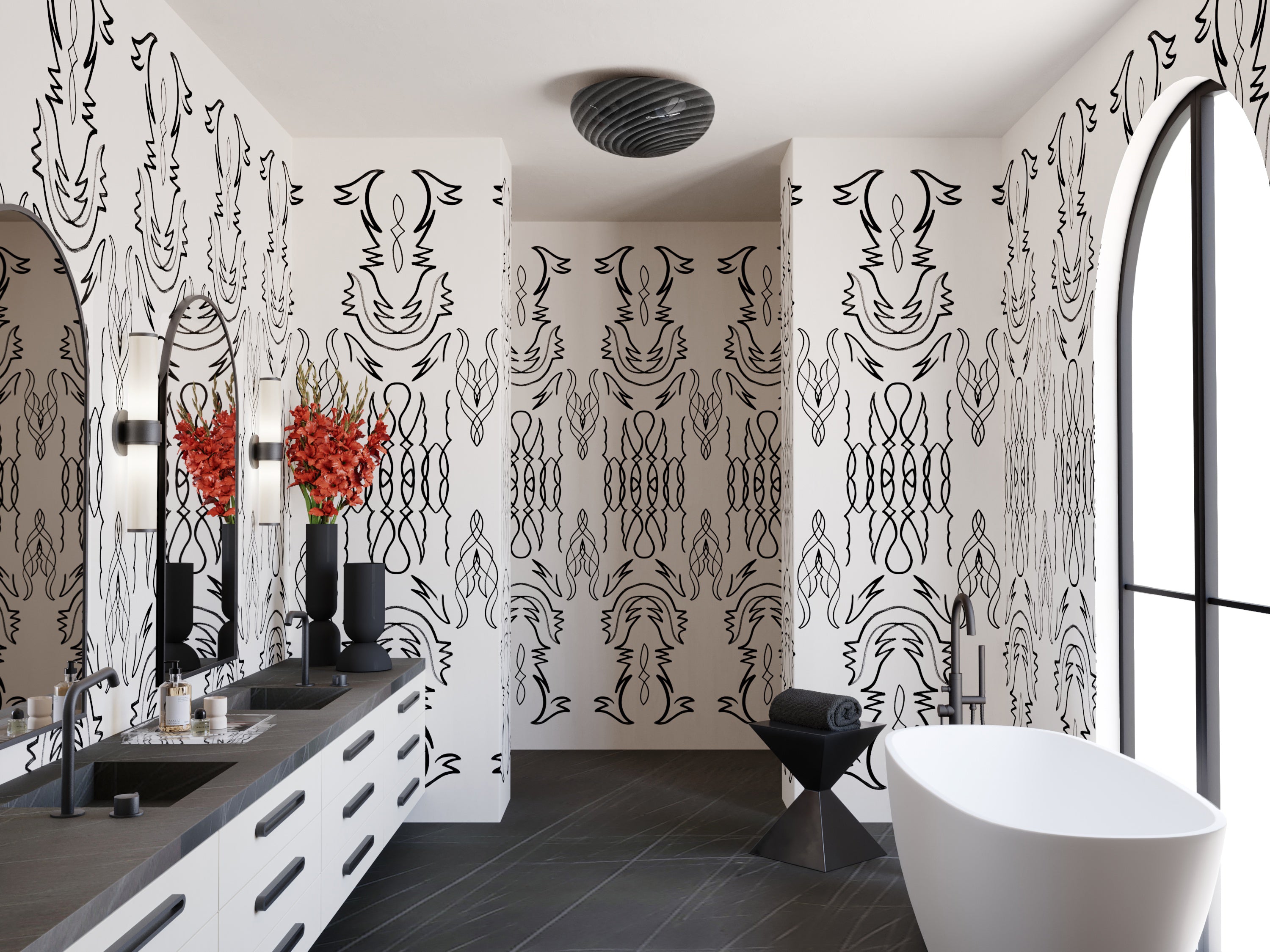 Side Saddle© Wallpaper in Black + Cremé