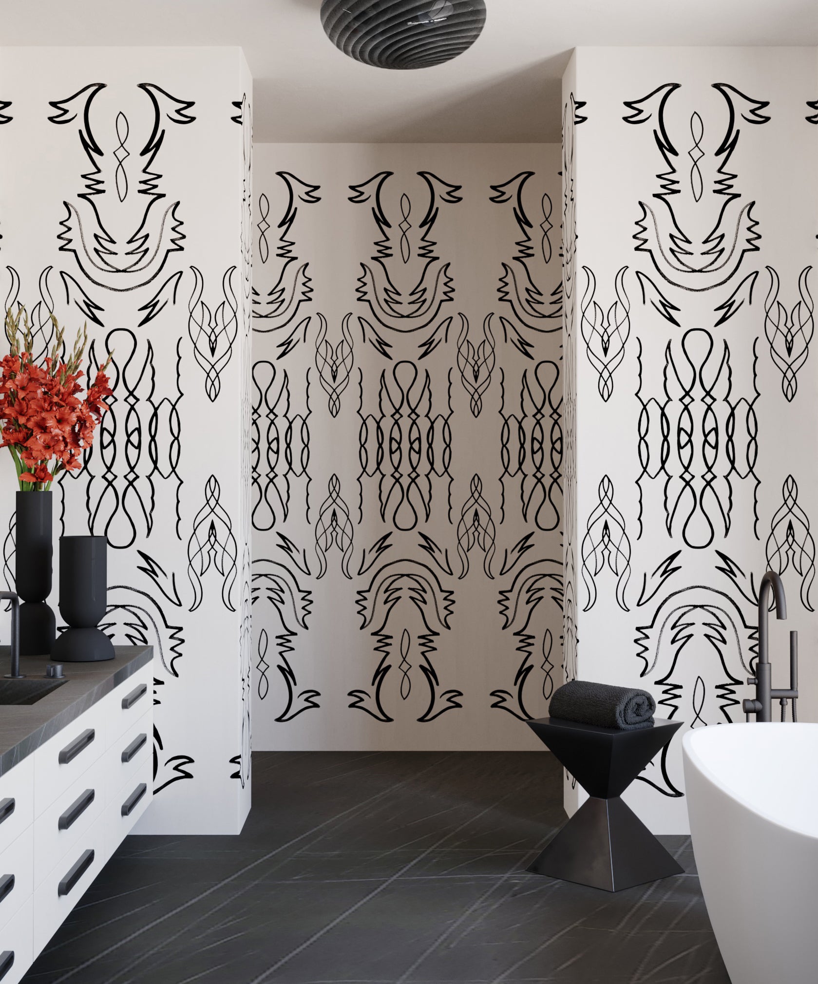 Side Saddle© Wallpaper in Black + Cremé