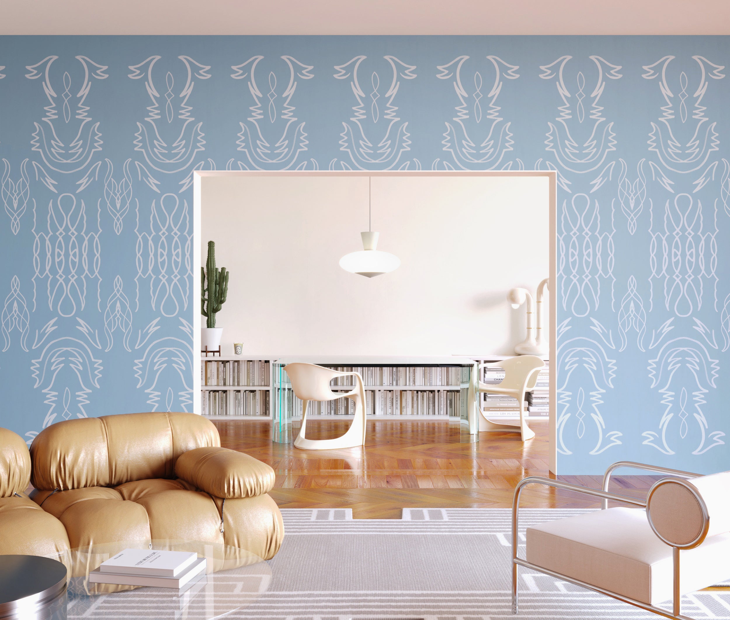 Side Saddle© Wallpaper in Cornflower