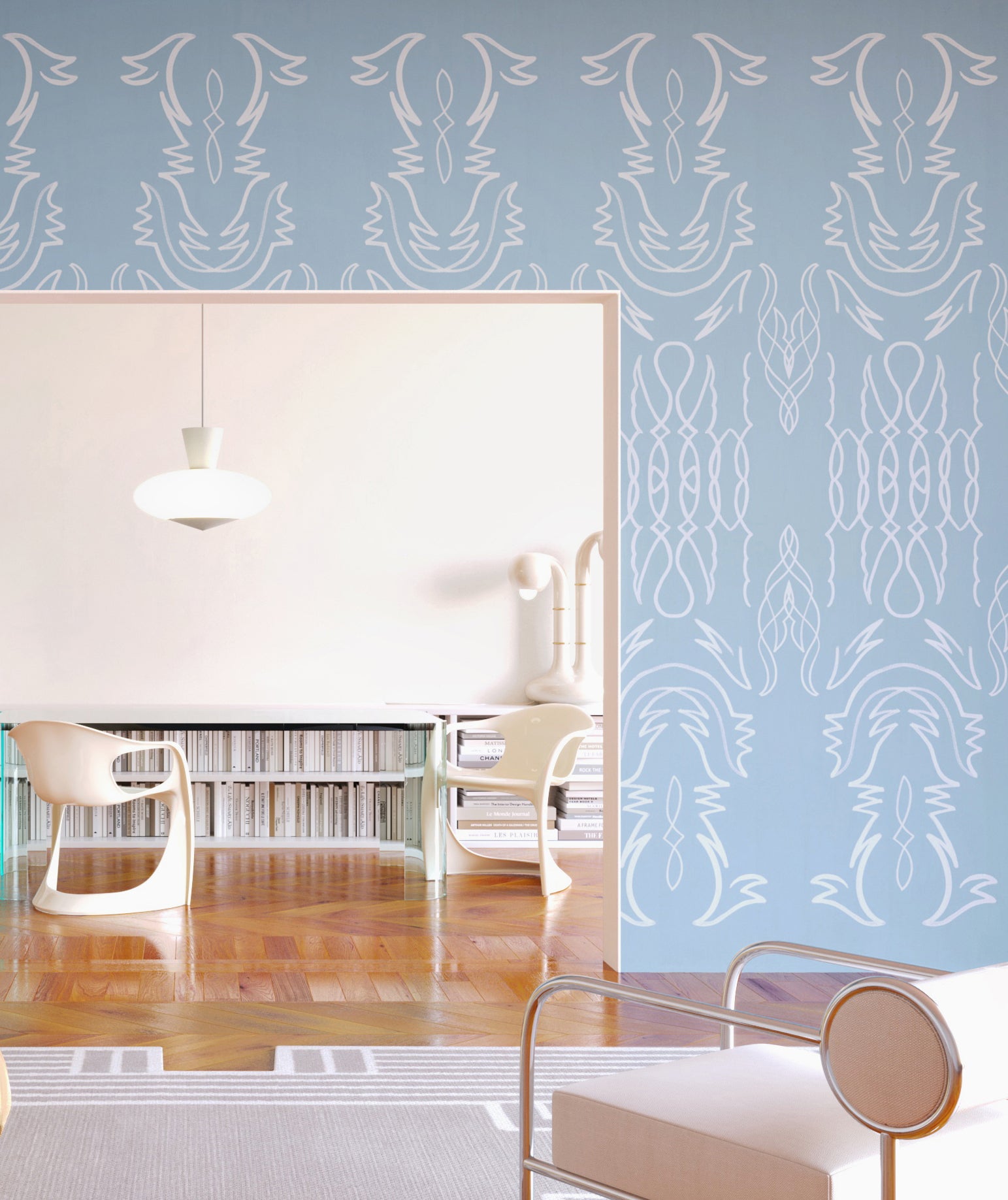 Side Saddle© Wallpaper in Cornflower