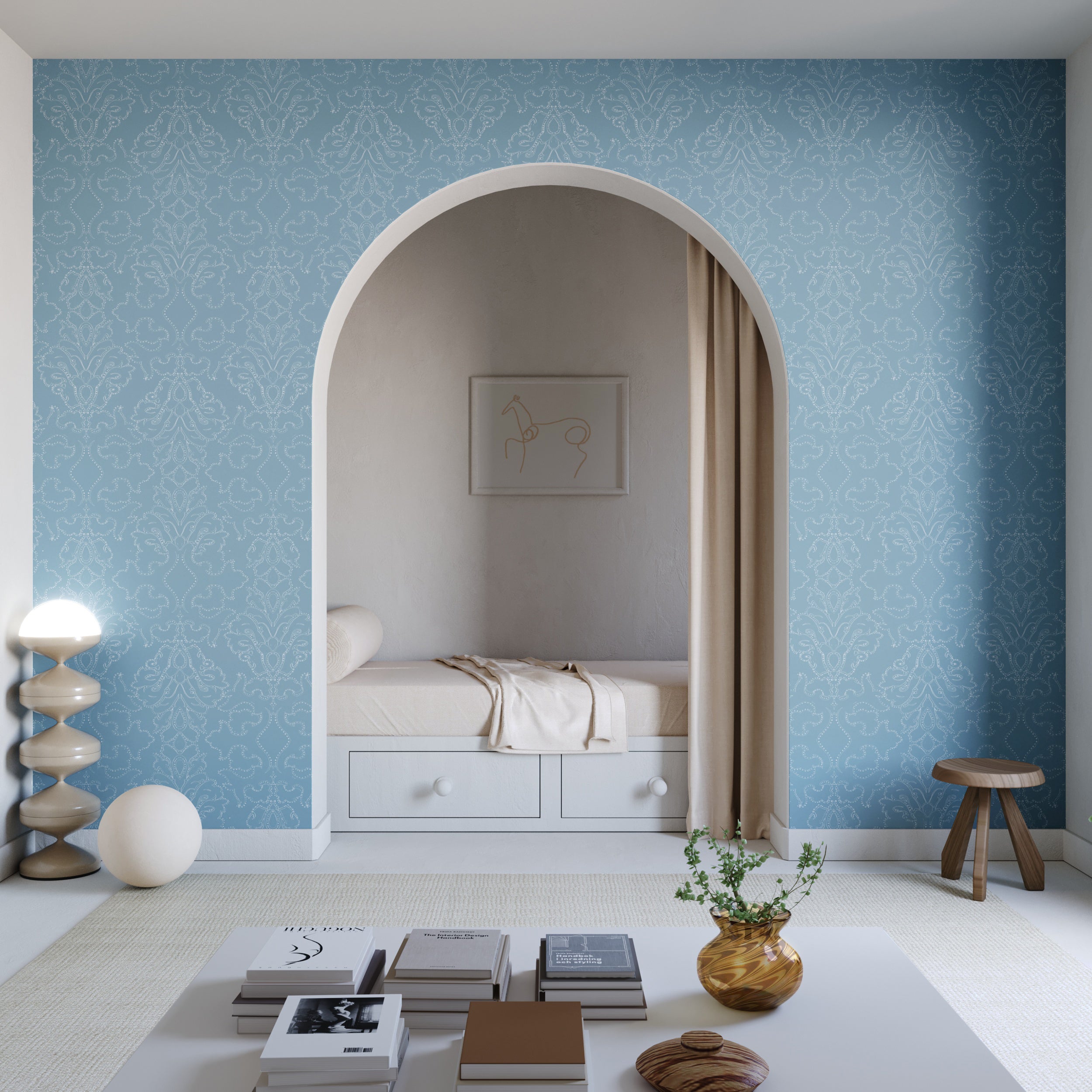 Western Damask© Wallpaper in Cornflower