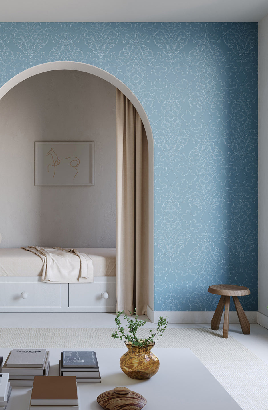 Western Damask© Wallpaper in Cornflower