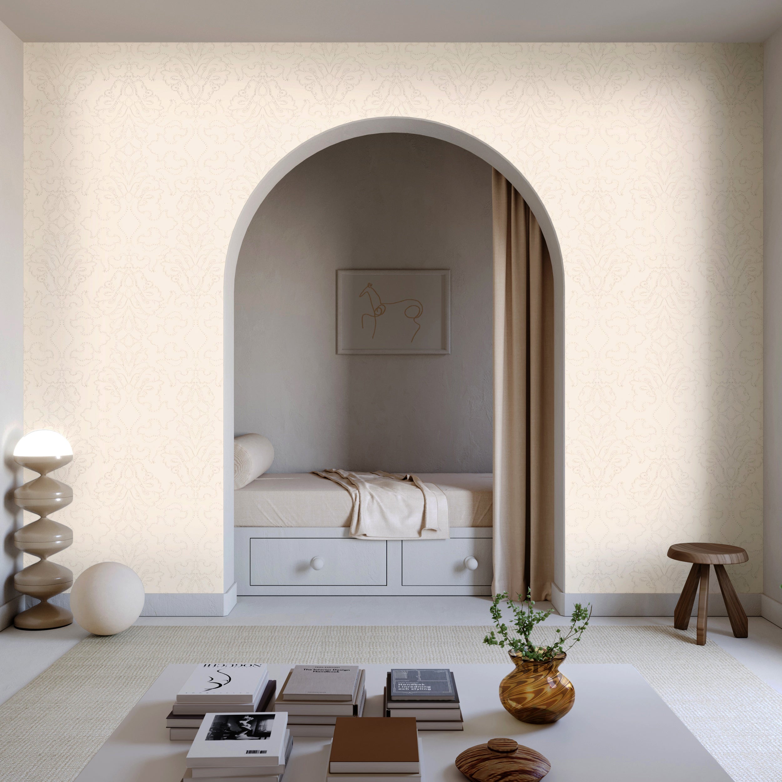 Western Damask© Wallpaper in Milk