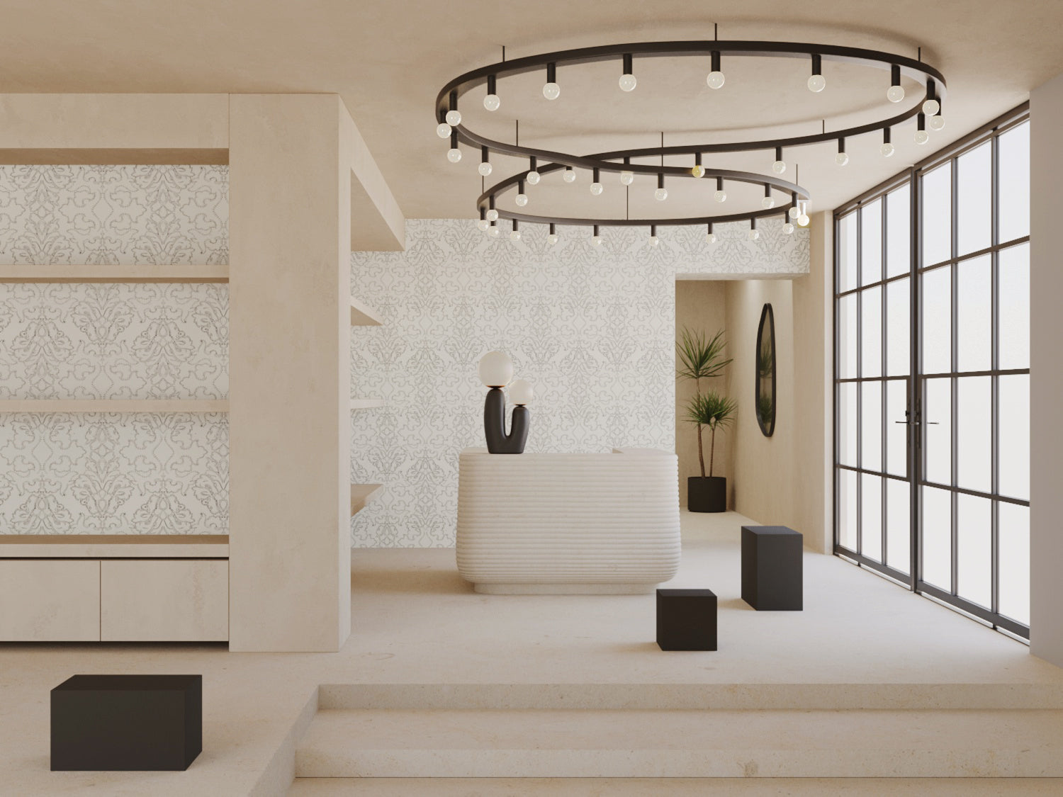 Western Damask© Wallpaper in Alabaster