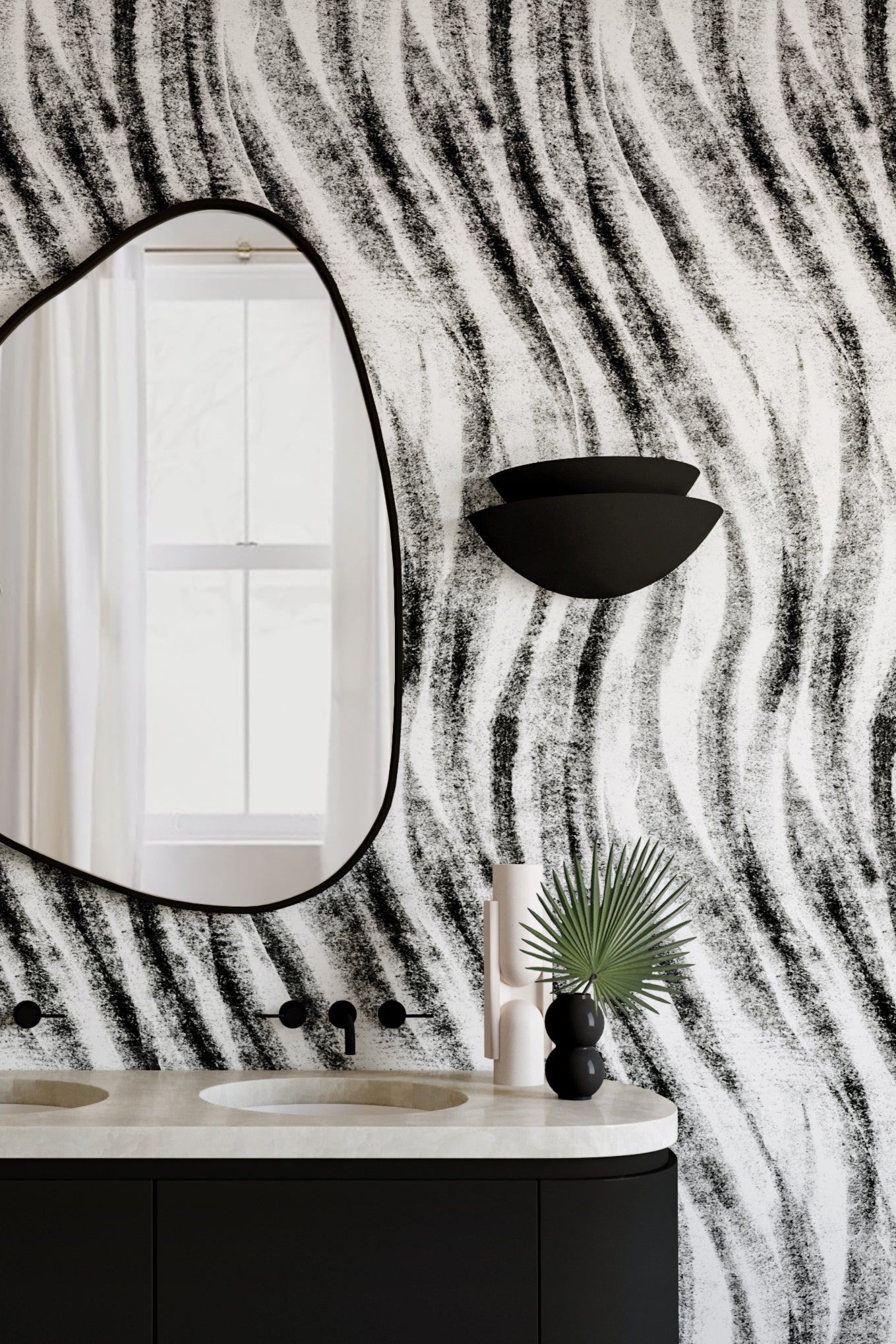 Western Trail© Wallpaper in Black + Cremé