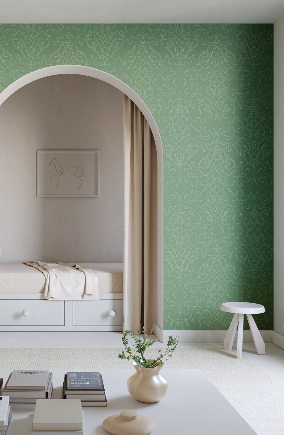 Western Damask© Wallpaper in Aloe