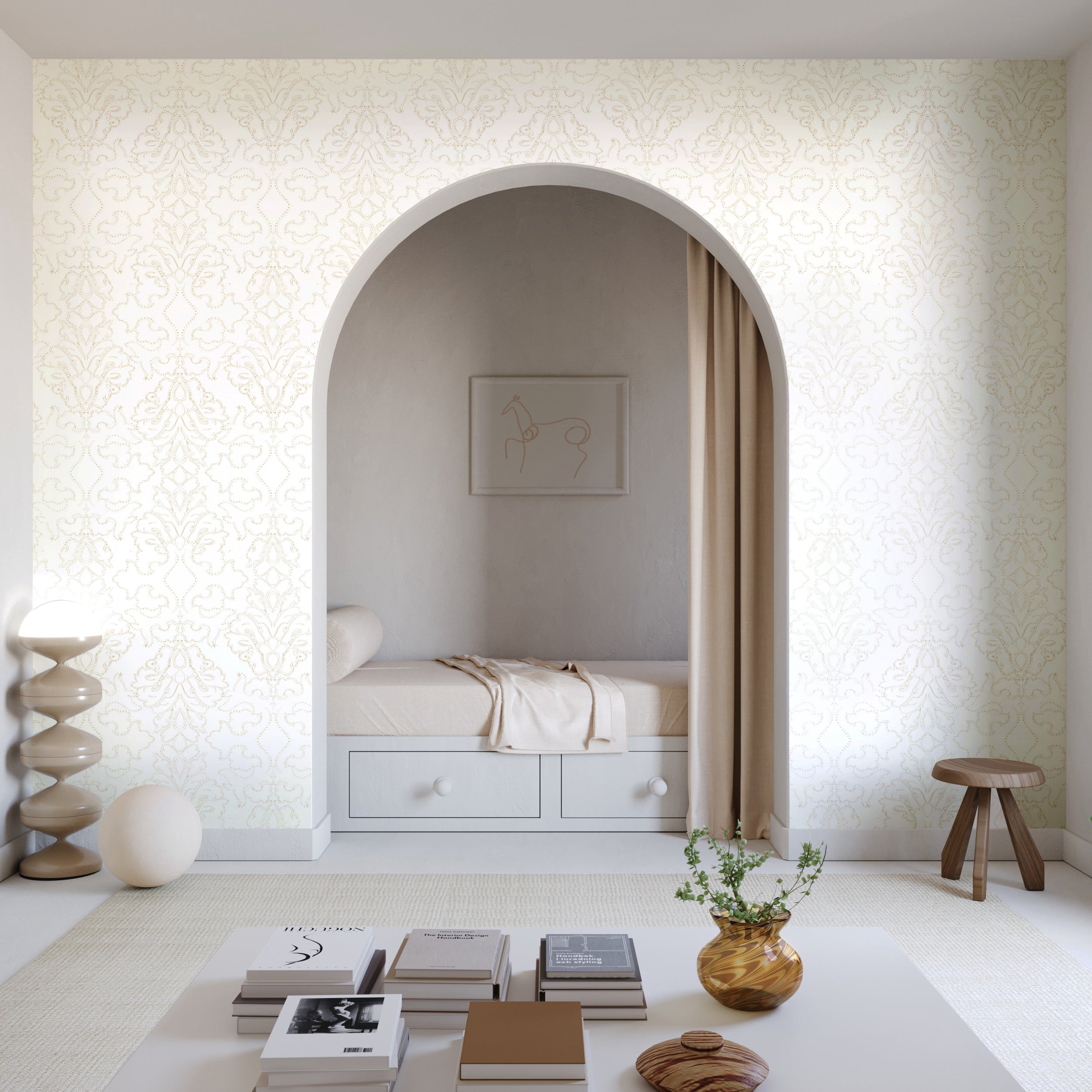 Western Damask© Wallpaper in Sand