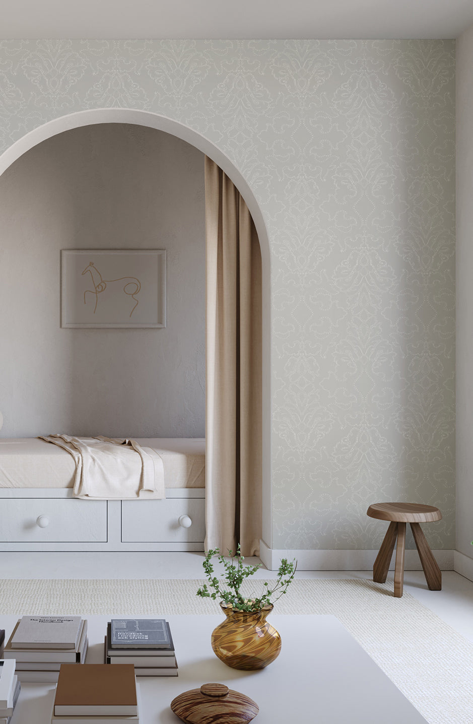 Western Damask© Wallpaper in Sky Grey