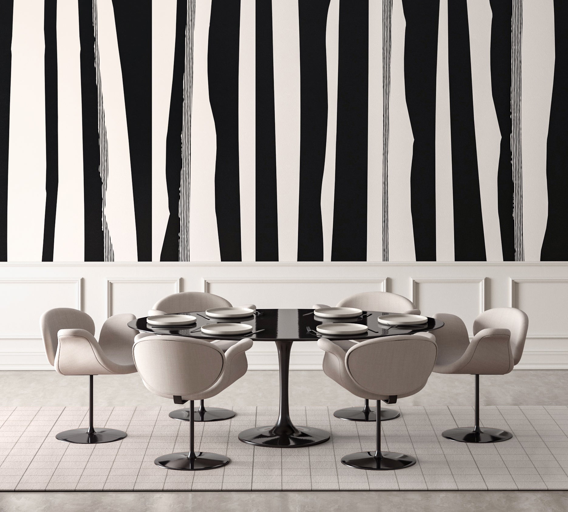 Longitude© Mural Wallpaper in Black + Cremé