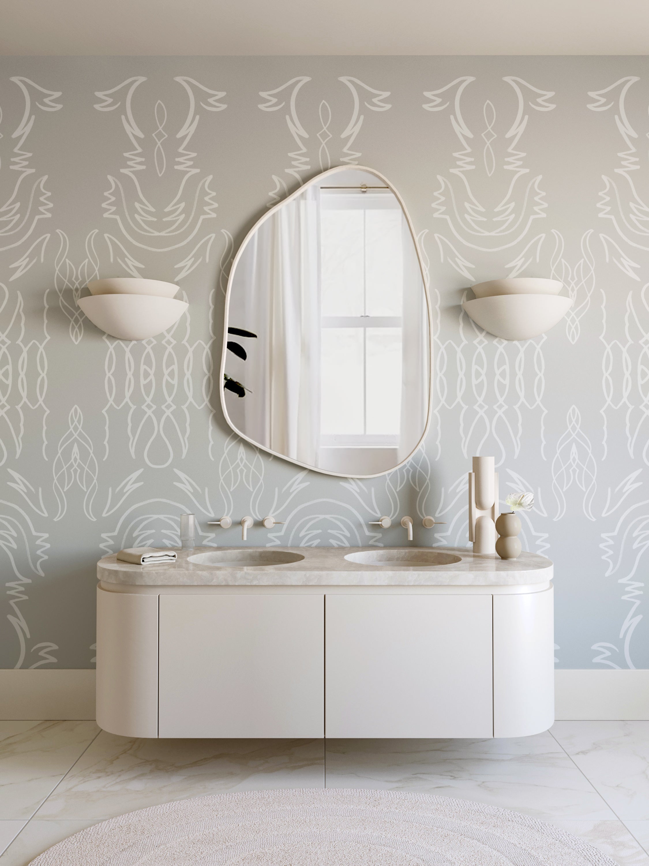 Side Saddle© Wallpaper in Sky Grey