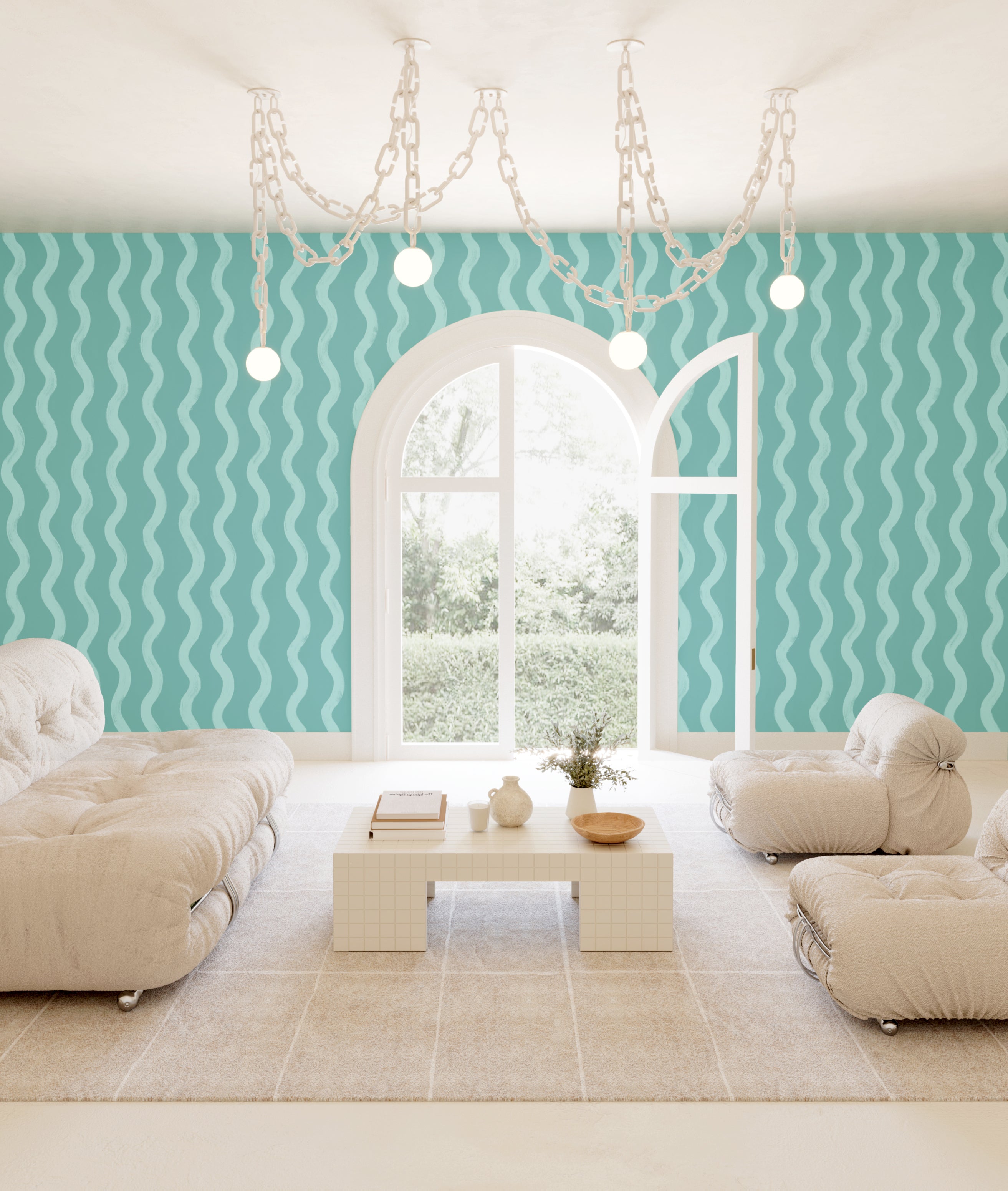 Cassette© Wallpaper in Lagoon