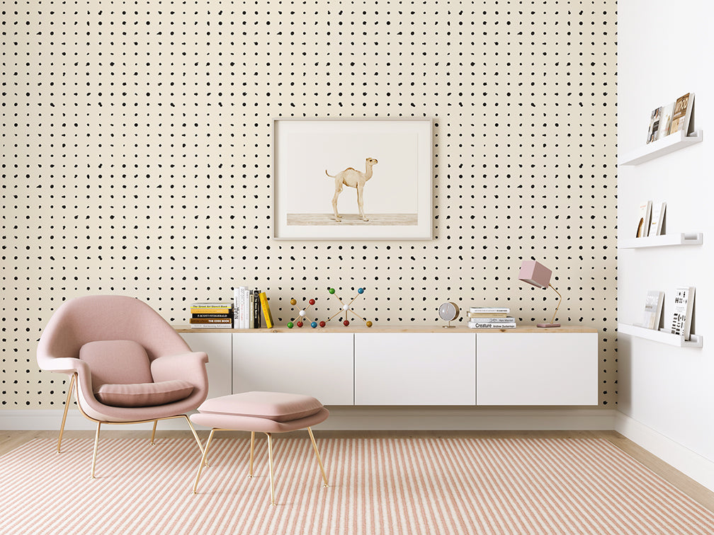 Dotted Line© Wallpaper in Black + Cremé