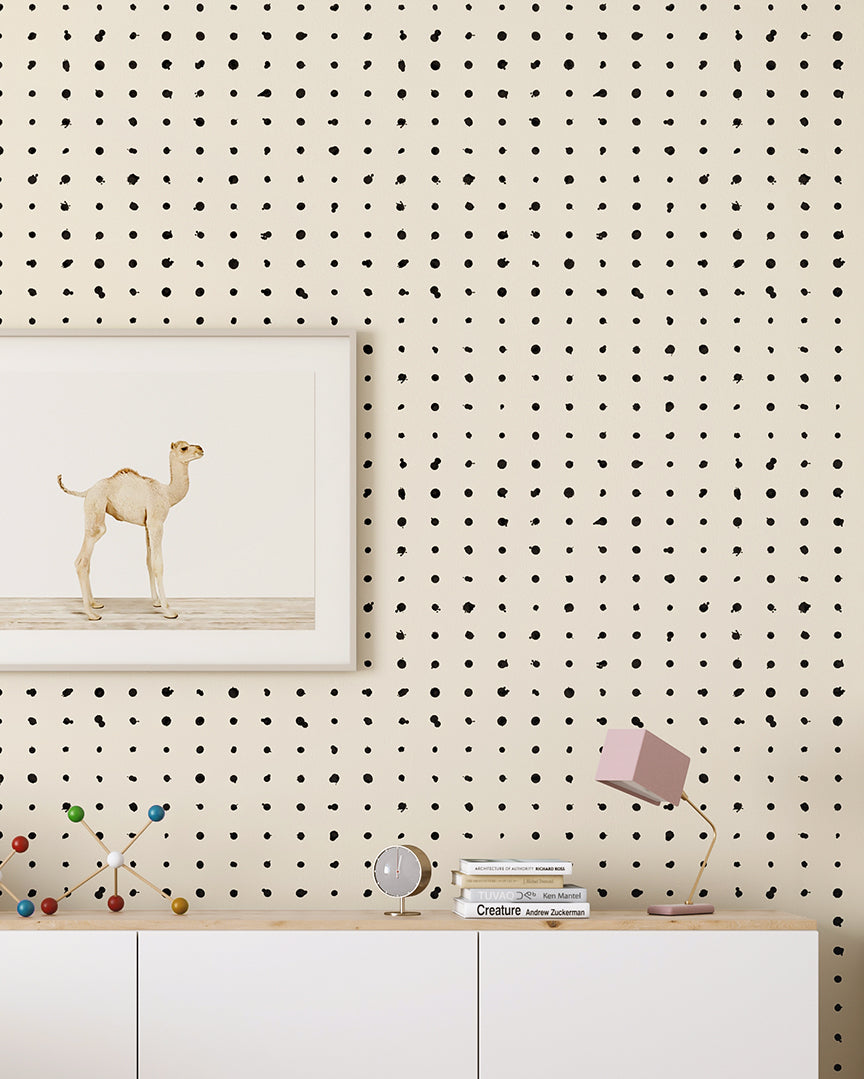 Dotted Line© Wallpaper in Black + Cremé
