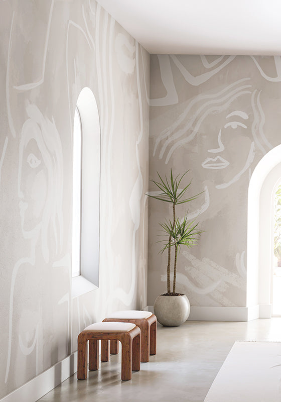 Famke© Mural Wallpaper in Chalk