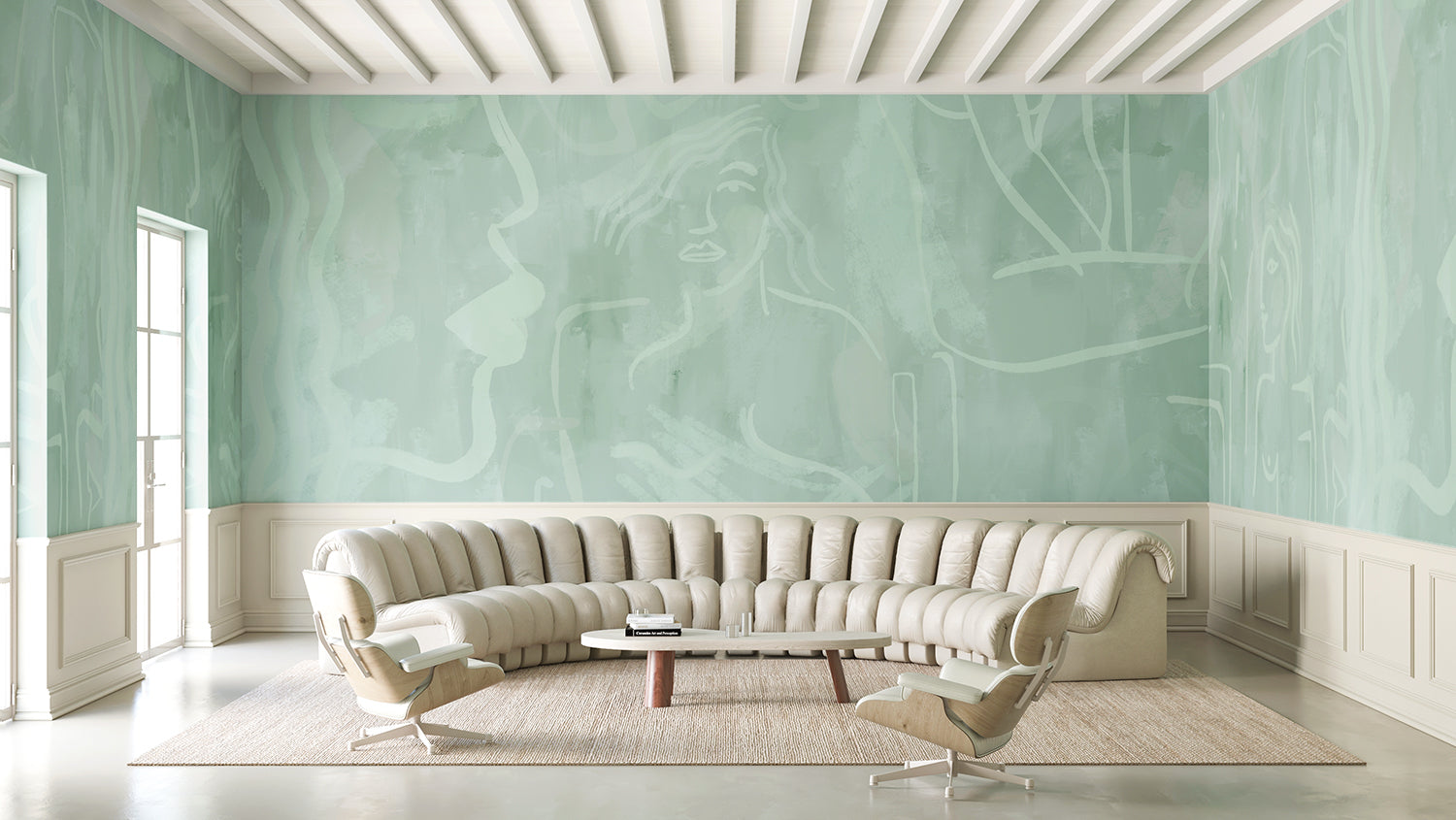 Famke© Mural Wallpaper in Teal