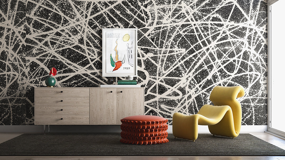 The Lady Luck© Mural Wallpaper in Cremé + Black in a commercial interior from drop it MODERN