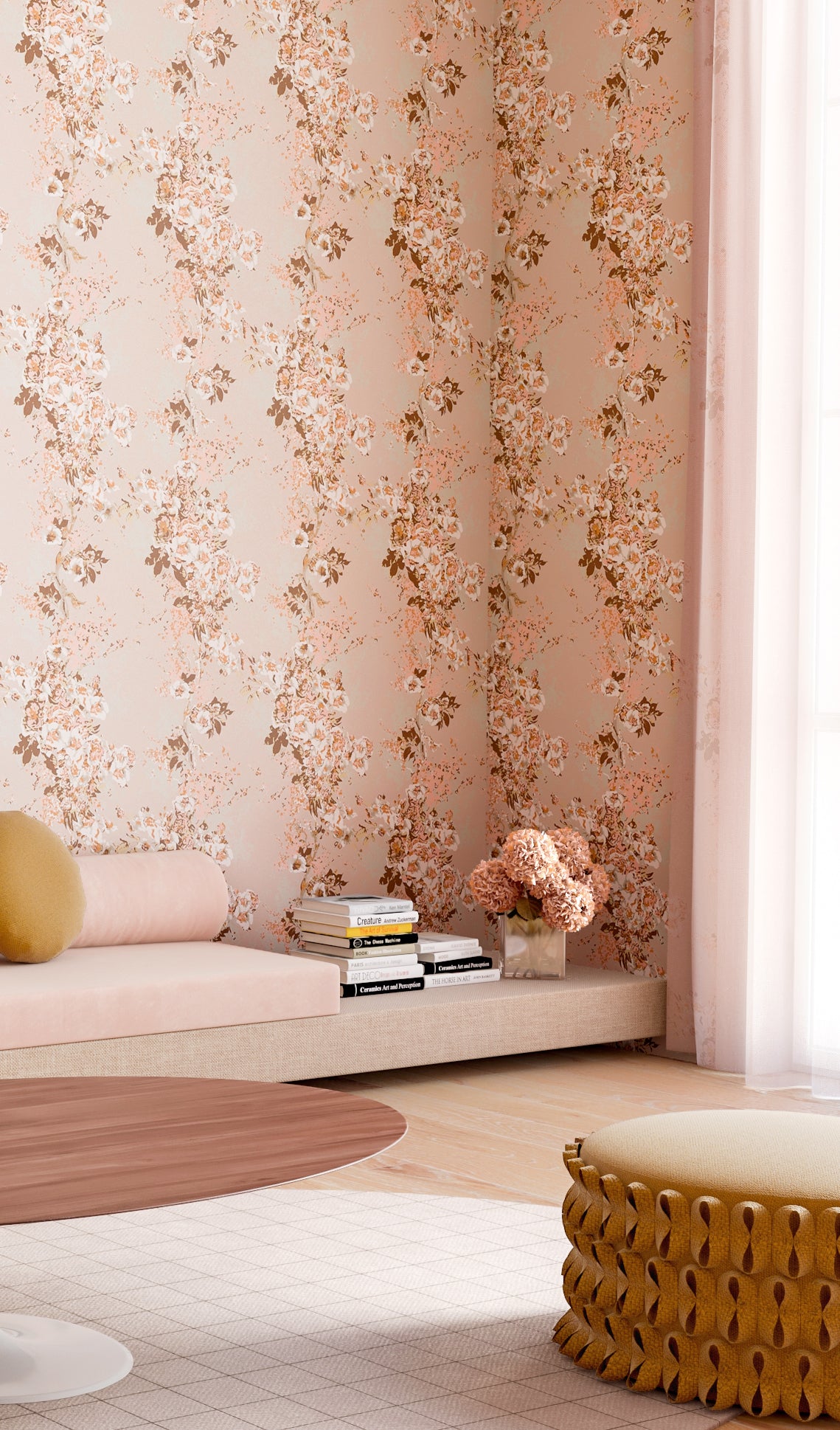 Prairie Fleur© Wallpaper in Rosy Cremé