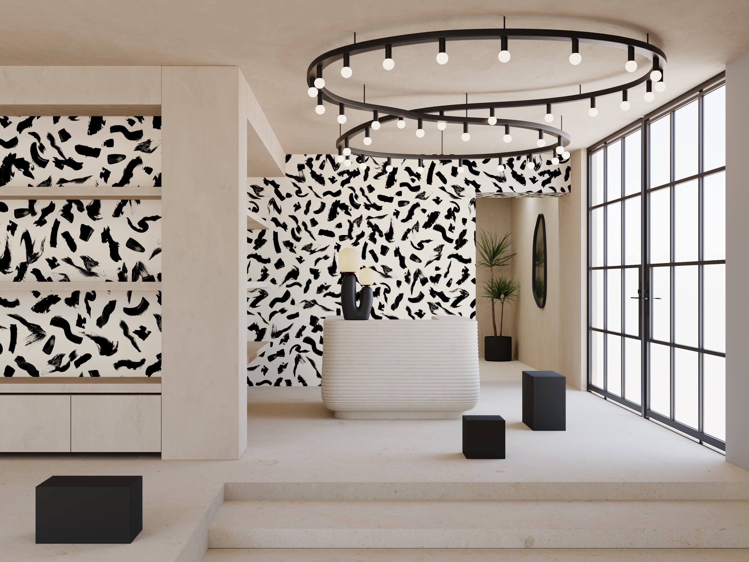 Mombasa© Wallpaper in Cremé + Black