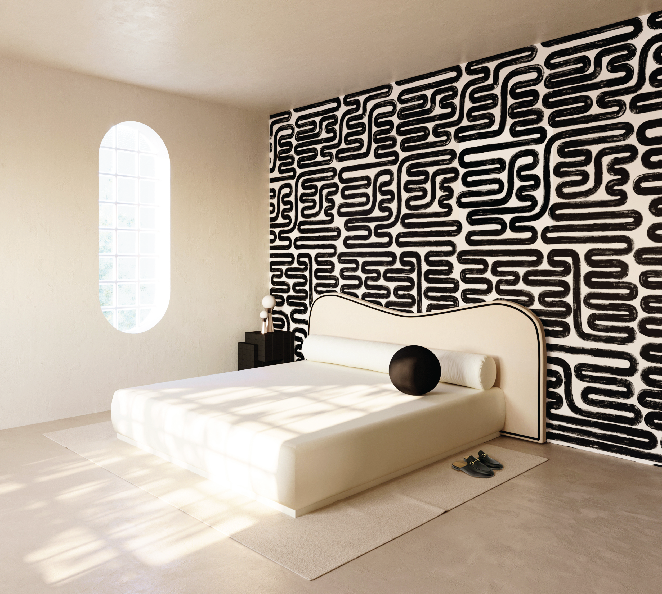 Pac-Man© Wallpaper in Black + Cremé