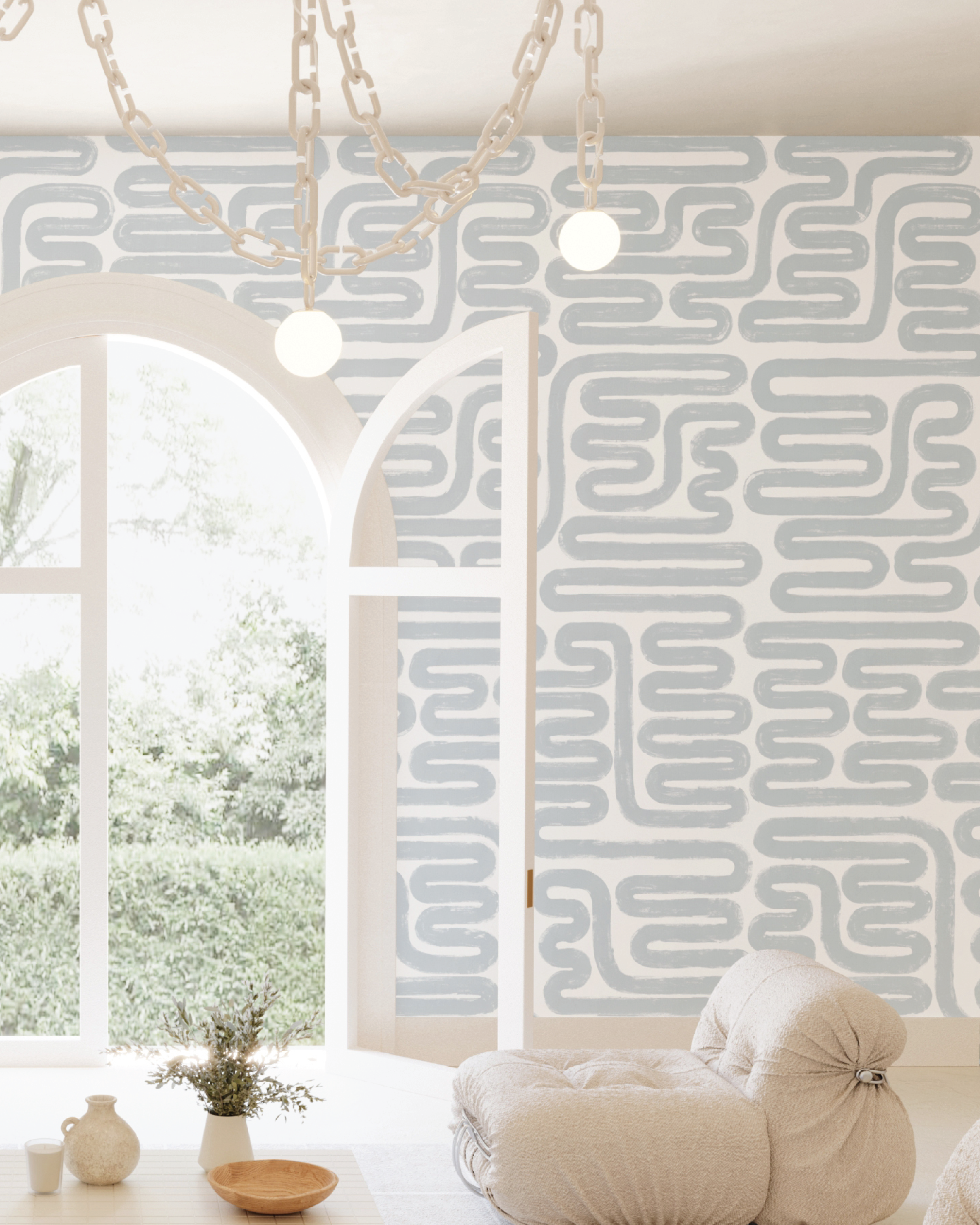 Pac-Man© Wallpaper in Pale Blue