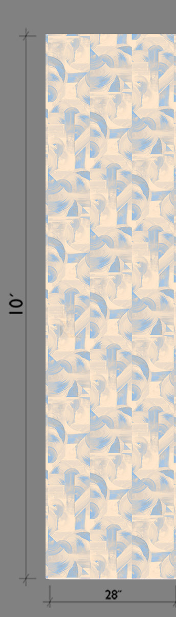 Block Party© Wallpaper in Blue + Tan