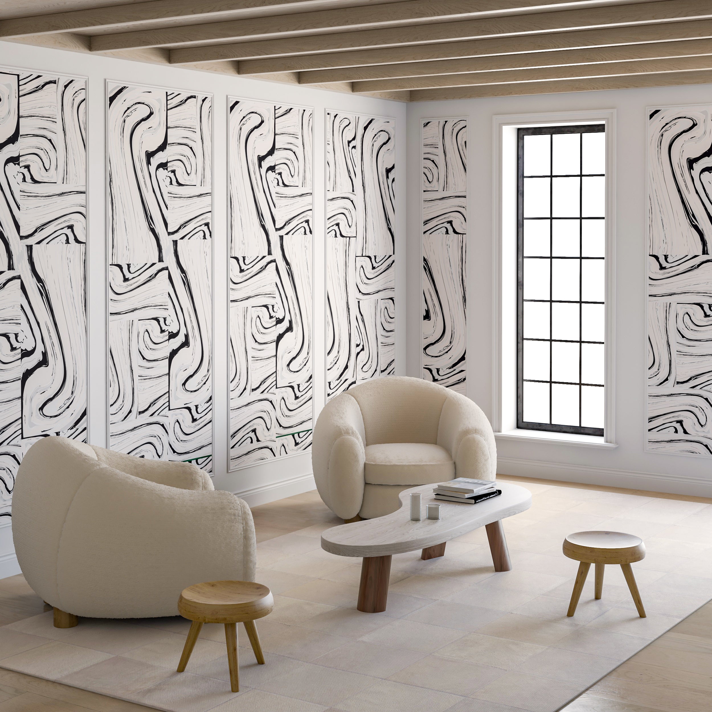 Crystalline© Wallpaper in Blush + Black + Grey