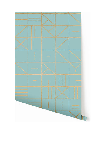 Camino Real© Wallpaper in Gold on Mint
