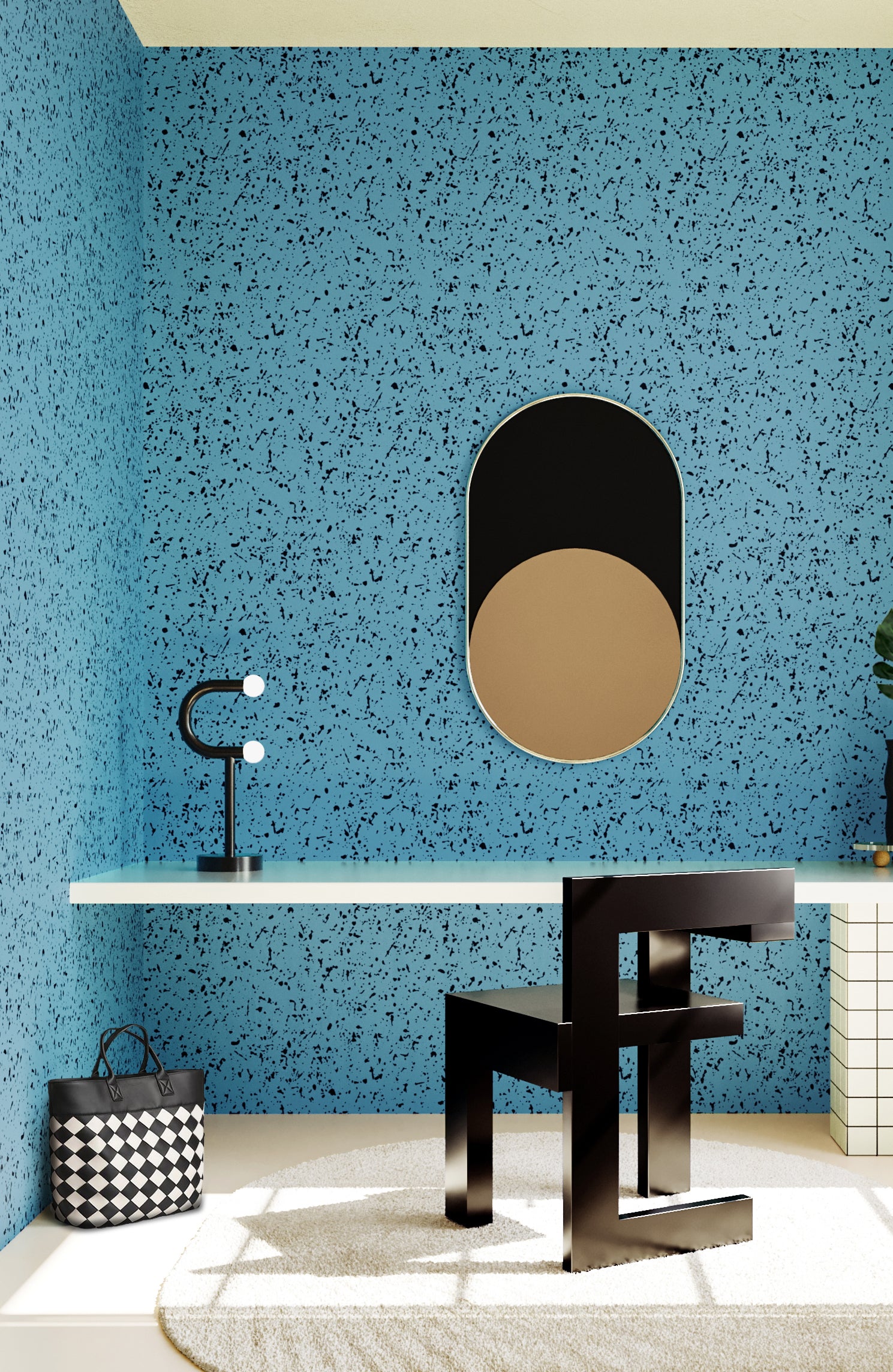 Memphis© Wallpaper in Aqua Net + Black