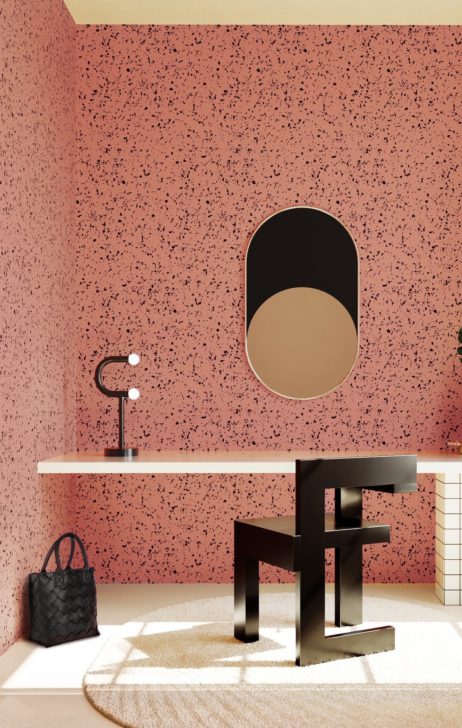 Memphis© Wallpaper in Strawberry Kiss + Black