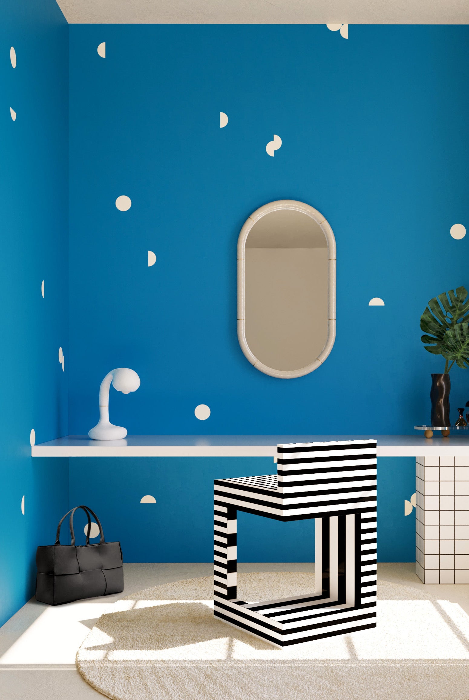 Mezzaluna© Wallpaper in Electric Blue + Cremé