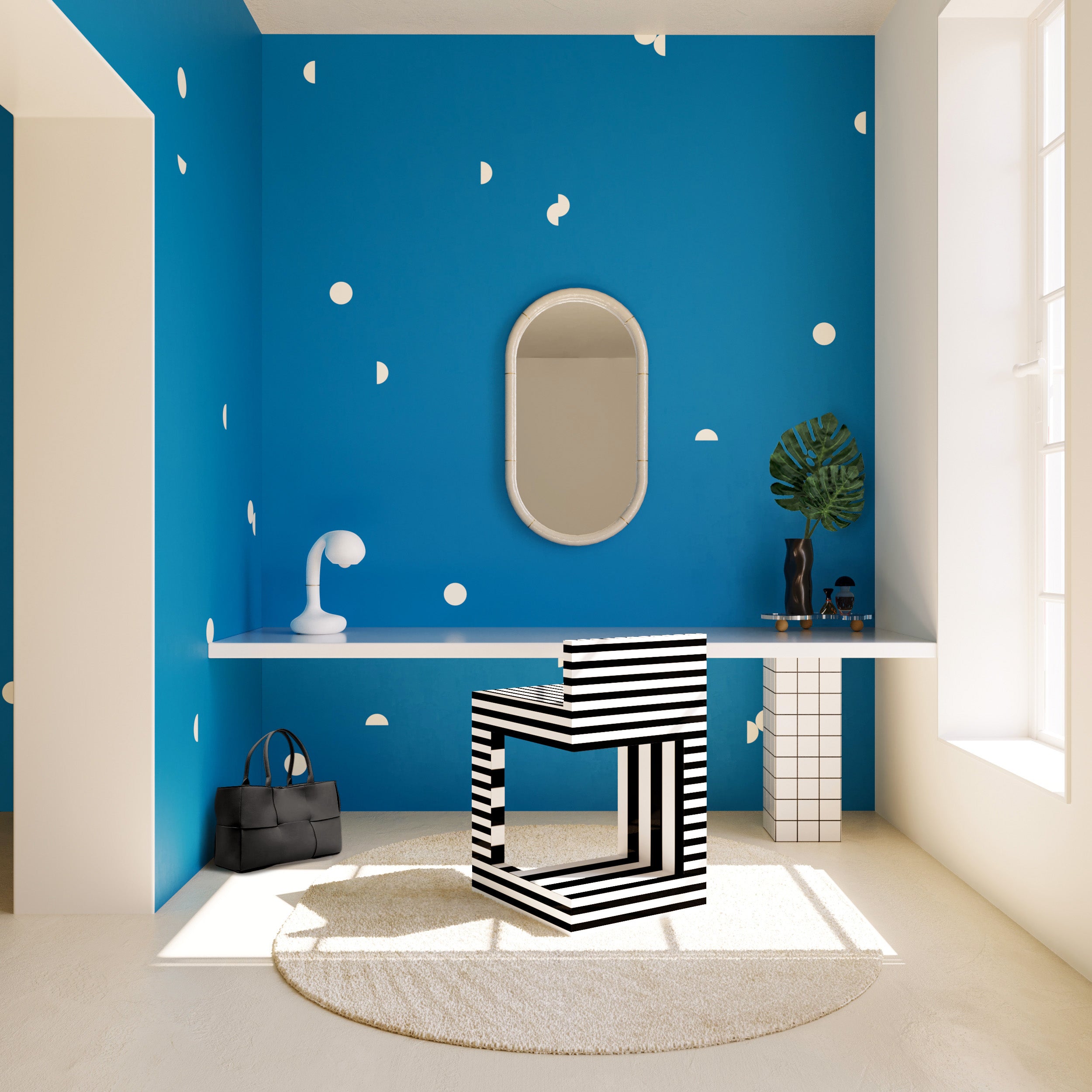 Mezzaluna© Wallpaper in Electric Blue + Cremé