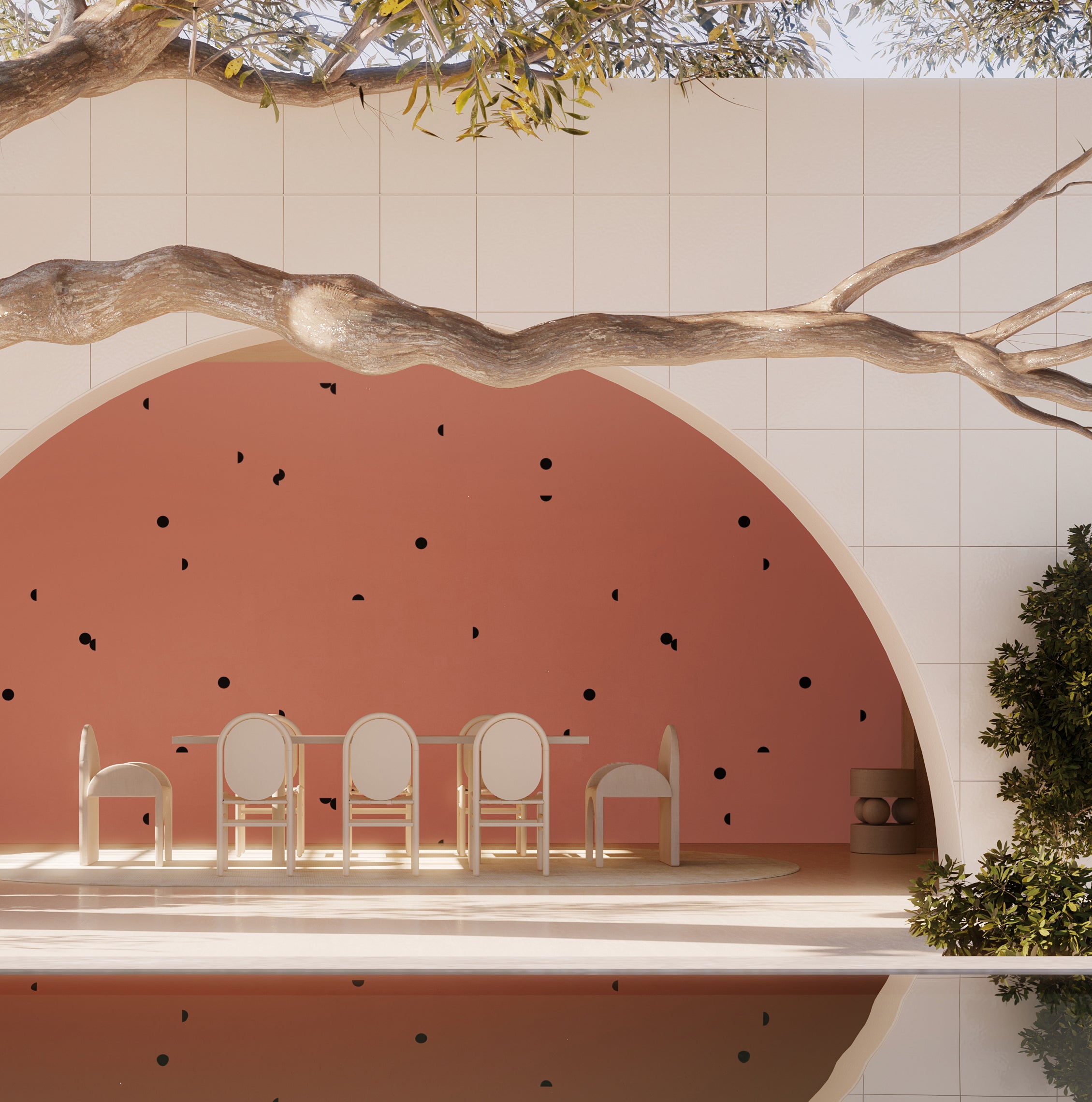 Mezzaluna© Wallpaper in Strawberry Kiss + Black