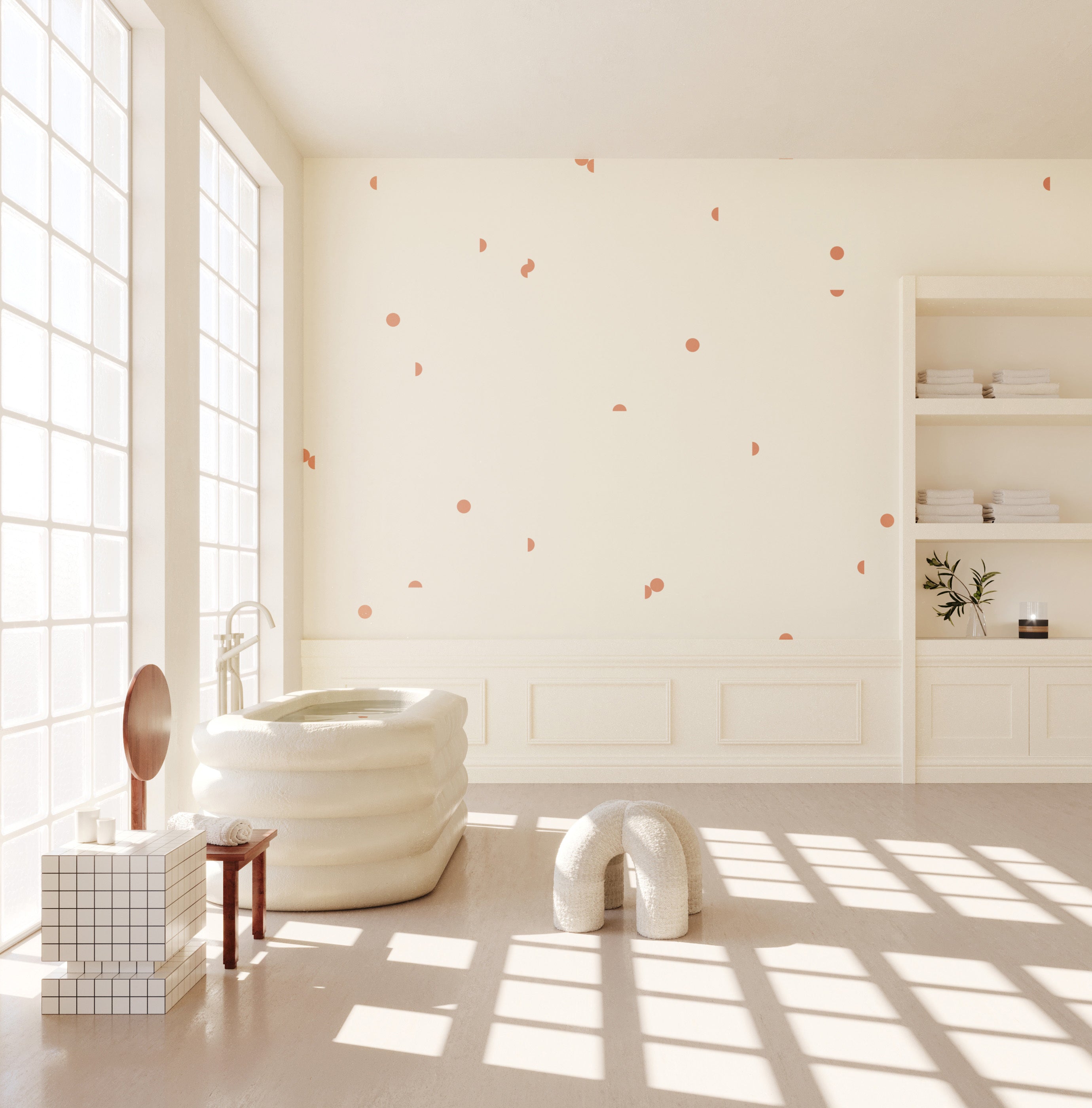 Mezzaluna© Wallpaper in Strawberry Kiss + Cremé