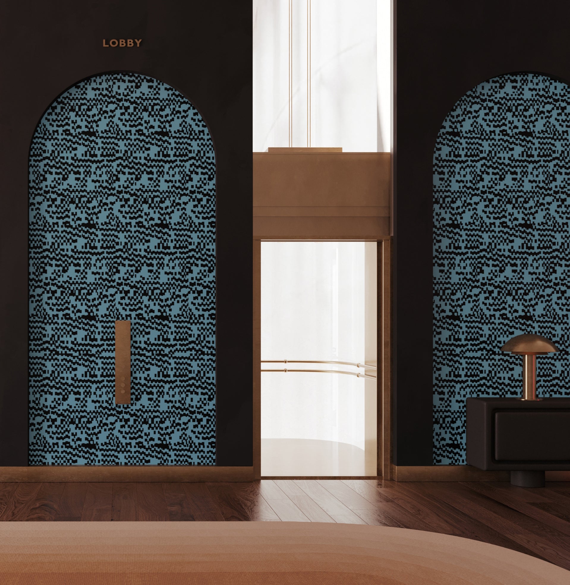 Pixel© Wallpaper in Aqua Net + Black