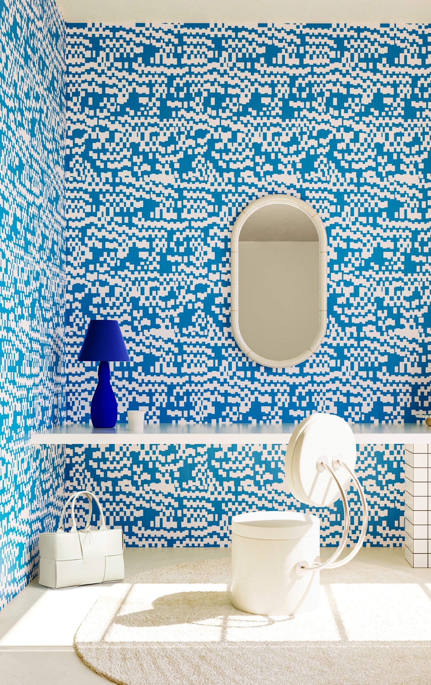 Pixel© Wallpaper in Aqua Net + Cremé