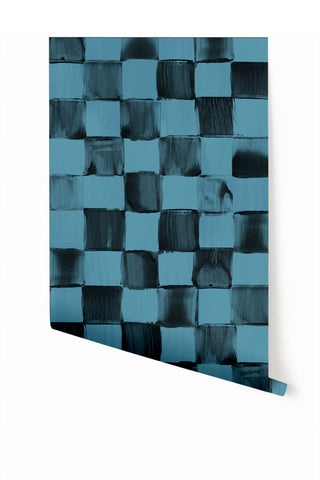 Quadrata© Mural Wallpaper in Aqua Net + Black