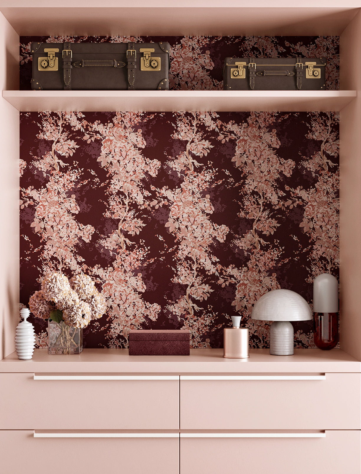 Prairie Fleur© Wallpaper in Burgundy