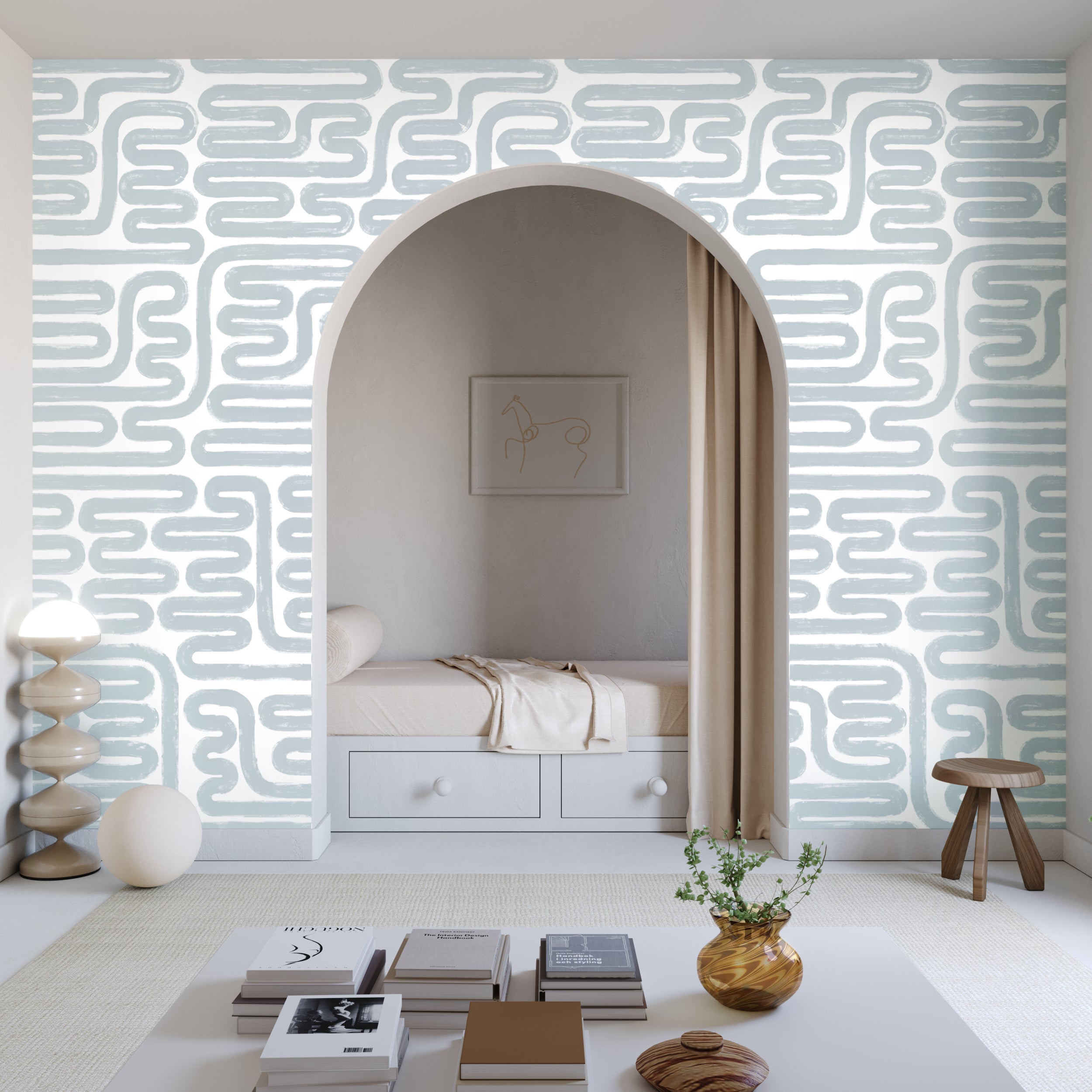 Pac-Man© Wallpaper in Pale Blue